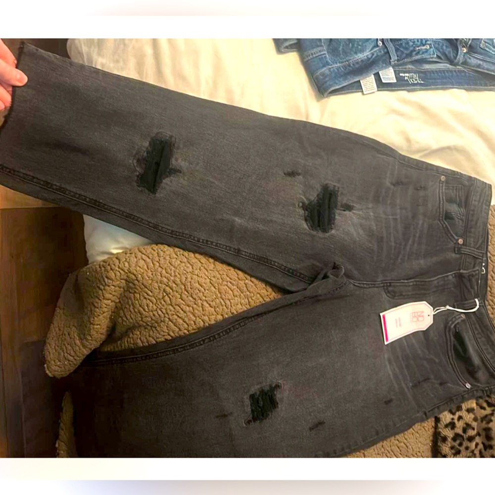 Black mom fit jeans with a little distress